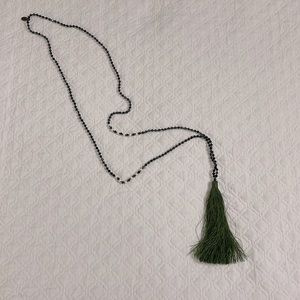 Designer boutique black and ivory long or short beaded layering tassel necklace